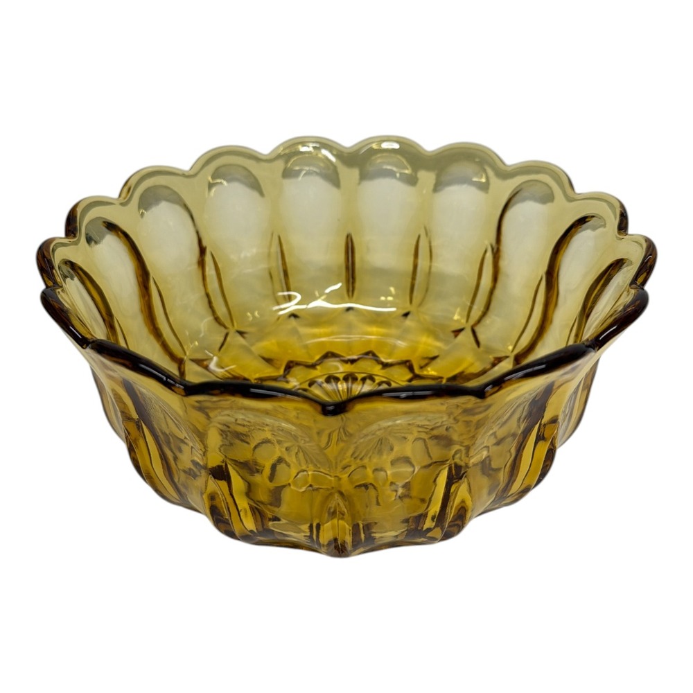 Anchor Hocking Fairfield Large Amber Scalloped Serving Bowl Vintage 9" Dia x 4"H